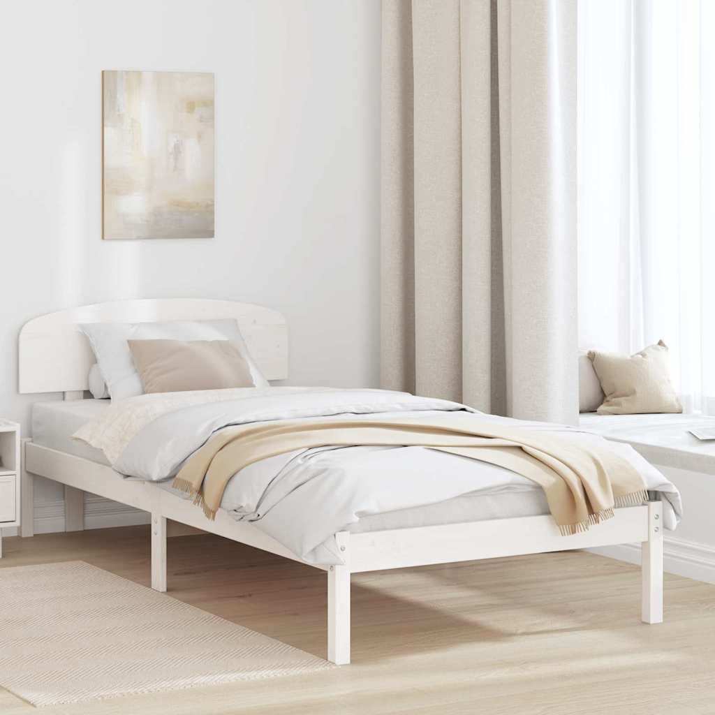 Bed Frame with Headboard White 75 x 190 cm Solid Pine Wood