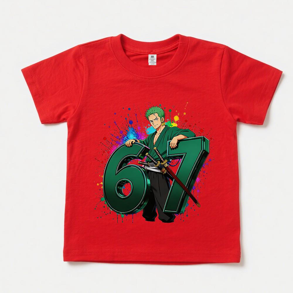 One Piece Roronoa Zoro 67 Print Kids Cotton T Shirt Casual Boys Girls Summer Top 100