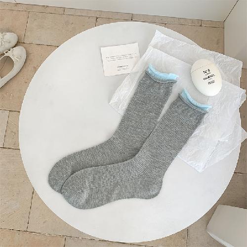 Japanese Style Women Socks Summer Thin Breathable Middle Tube Socks Color Matching Cotton Knitted School Girl Elastic Long Socks One Size чёрный