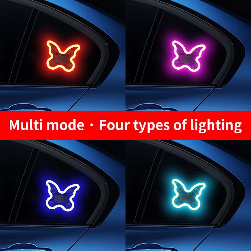 Car Window Wireless LED Ambient Light 5V USB & Solar Powered Butterfly Shaped Neon Lamp for Night Driving Interior Decor Accessories Romantic Gift