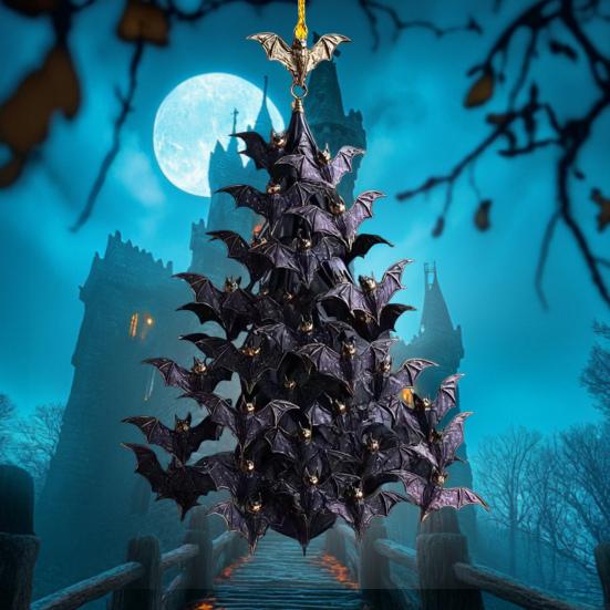 Bat Swarm Tree Ornament Black Bat Stack Hanging Decoration Gothic 2D Flat Acrylic Flying Bat Pendant for Yard Porch Halloween Home Decor