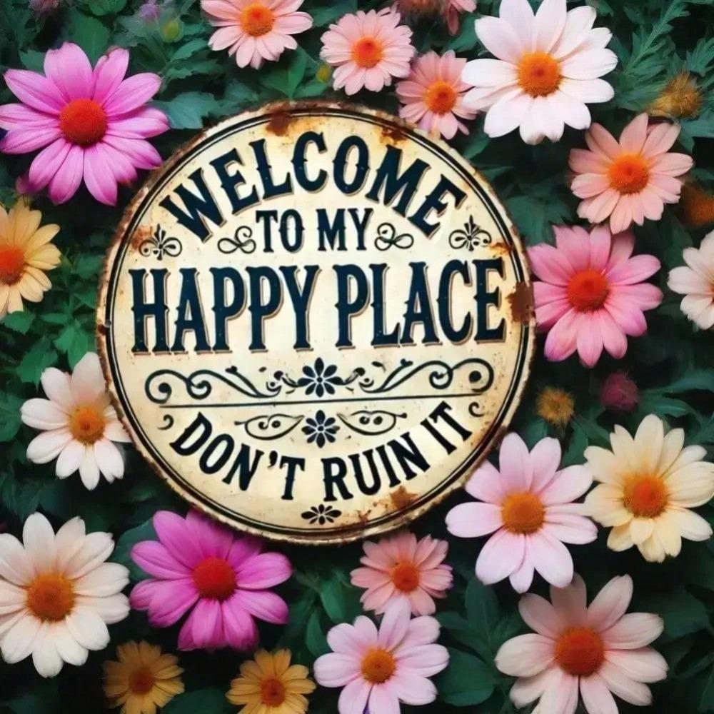 Forged Aluminum Sunflower Mandala Sign Happy Place Wall Art Home Decor