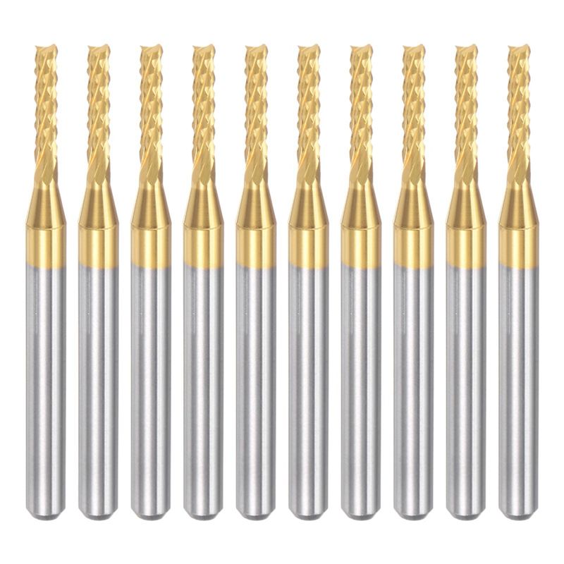 A84X-10PCS Titanium Coat Carbide End Mill Engraving Milling Cutter CNC Router Bits For PCB Machine, 1/8 Inch Shank