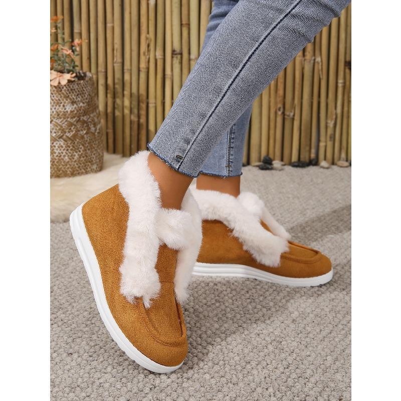 Women's Plus Size New Autumn Winter Short Ankle Snow Boots with Furry Cuffs Fleece-Lined Thickened Warm Cotton Boots
