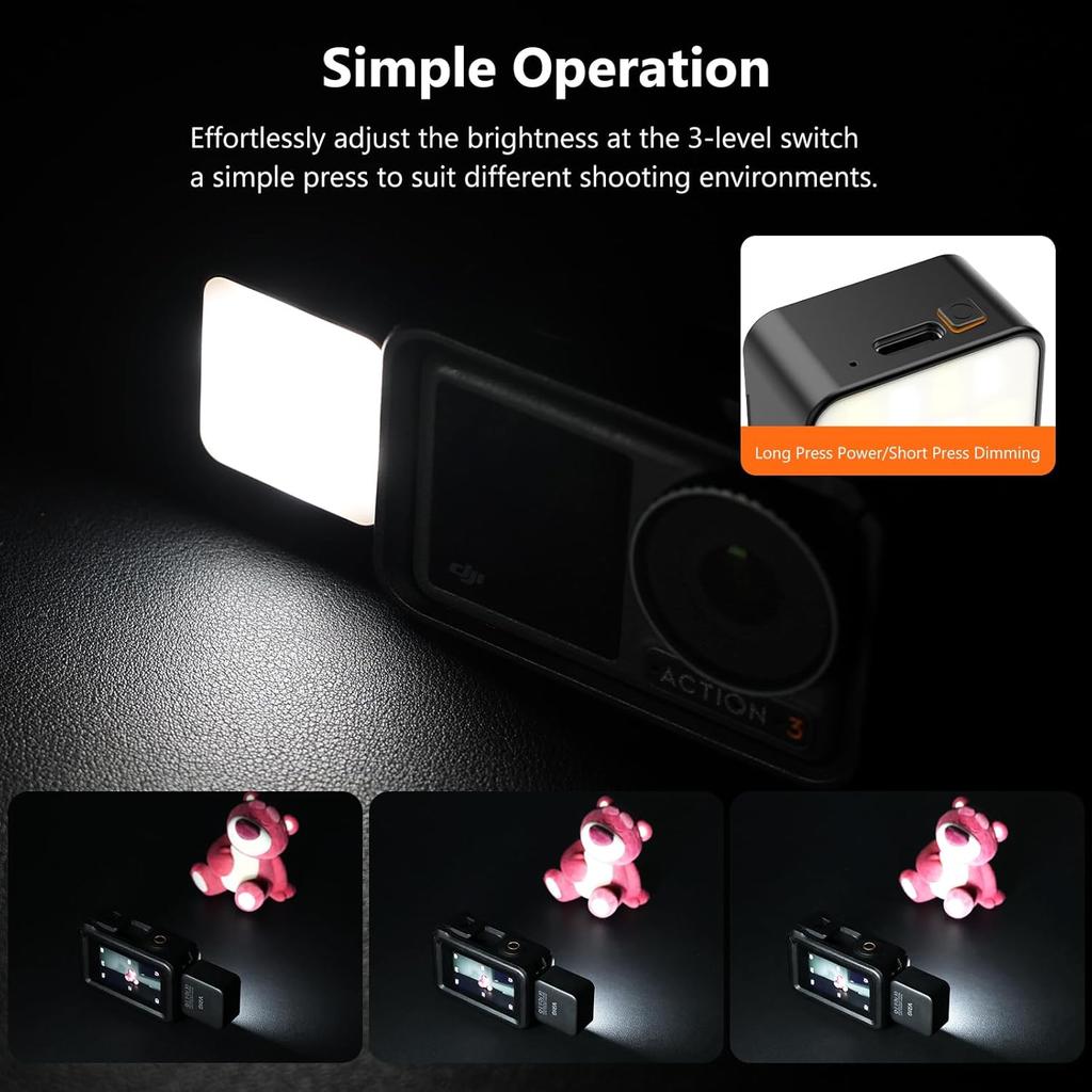 VRIG Mini LED Action Camera Vlogging Video Light, Magnetic Cold Shoe Photography Fill Lighting for DJI Osmo Action 5Pro/4/3 Camera Cage, Osmo Pocket