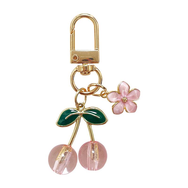 3D Cherry & Blossom Keychain Pendant - Alloy Jewelry Accessory