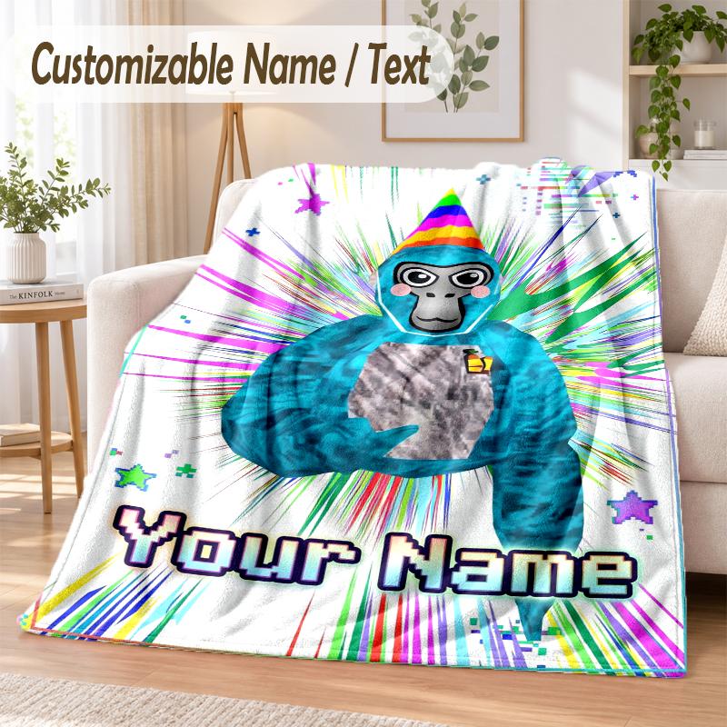 Gorilla Tag cartoon Custom Name Flannel Throw Blanket Soft Warm for Sofa Bed Indoor Home Use