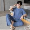 100% cotton round neck short sleeves trousers pajamas men's summer high sense Internet celebrity casual men's loungewear suit