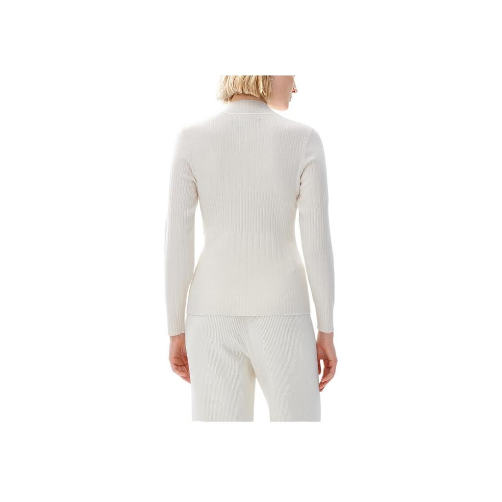 FILA White Special Series Solid Color Knitted Long Sleeve Crew Neck Sweater Women sweater F11W247403F-IV