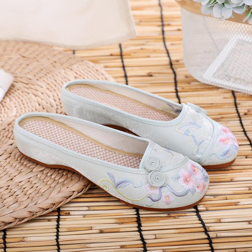 Ethnic Style Home Fashion Embroidered Slippers Spring and Summer Cloth Slippers Women's Sandals Women's Inner Height-increasing Slippers Women's Singl