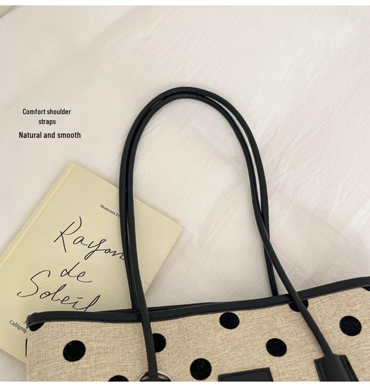 Stylish Polka Dot Large Capacity Tote: Versatile, Fashionable Handheld & Shoulder Bag for Commuting.