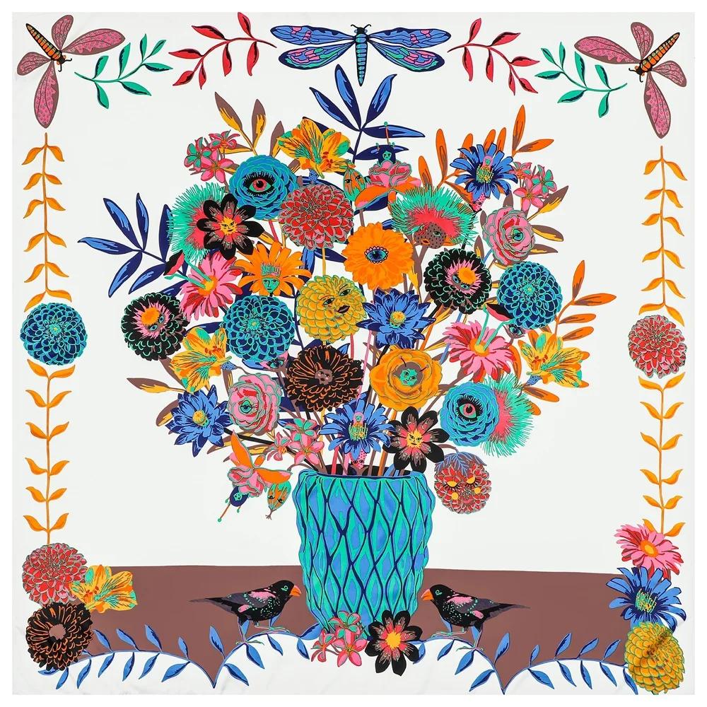 Lenço Mulheres Xales Grandes Estampa Jardim dos Fundos Estolas Lenço Quadrado Lenço de Luxo Hijab Lenços Femininos 130Cm