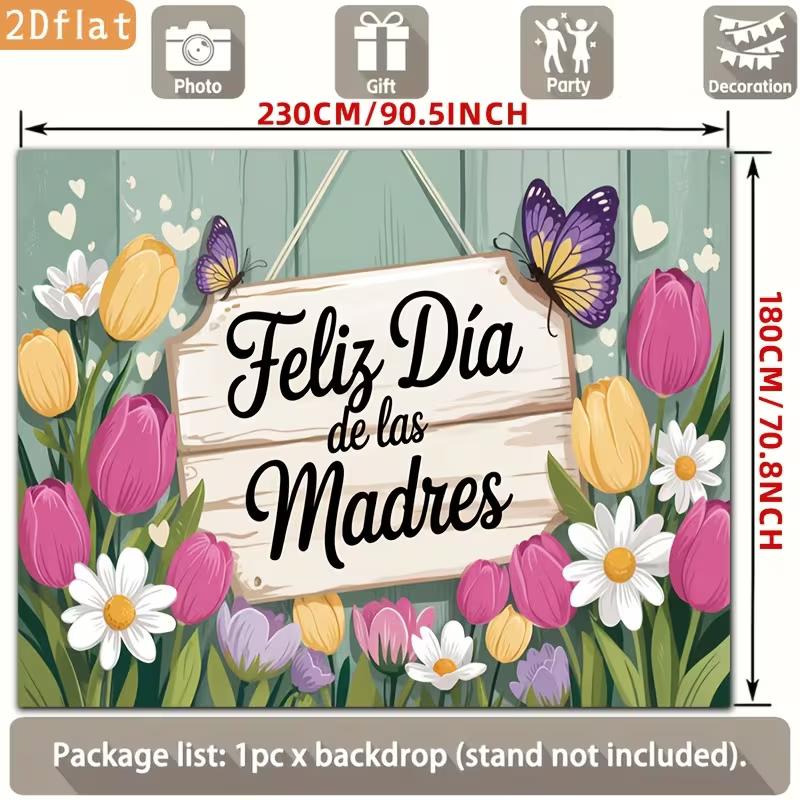 2D Alles Gute zum Muttertag Fotografie Hintergrund, Rustikales Holzschild mit Tulpen und Schmetterlingen Hintergrund