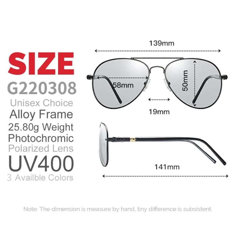 Pochromic Sunglasses Men Women Aviation Polarized UV400 Day and Night Vision Driving Sun Glasses Pilot Style Goggles
