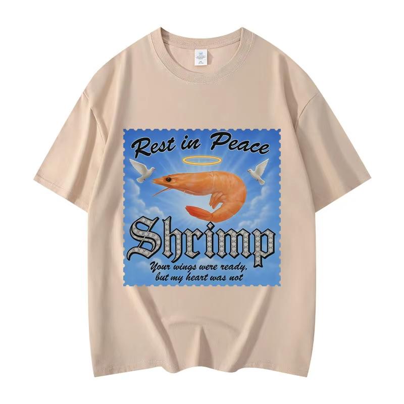 Rest in Peace Shrimp Funny Meme T-shirts Men Women Clothing Summer T-shirt Fashion Casual Short Sleeve T Shirts Streetwear Tops