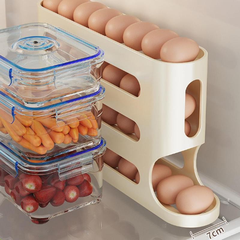 4 Layers Automatic Rolling Egg Holder Rack Fridge Egg Storage Box Container Kitchen Refrigerator Egg Dispenser Kitchen Organizer
