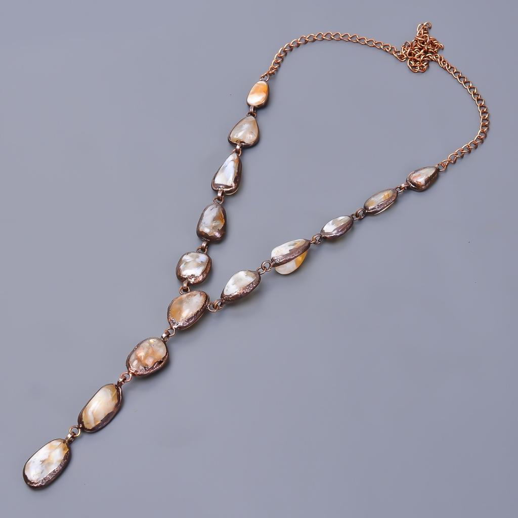 Natural Citrine Rough Copper Birthday Gift Chain Electroformed Necklace Jewelry V-20