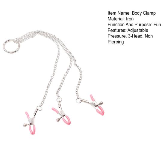 Body Clamp Chain Adjustable Pressure 3-Head Clitoral Body Clip Ring Men Women Non Piercing Body Jewelry Adults Sex Toy
