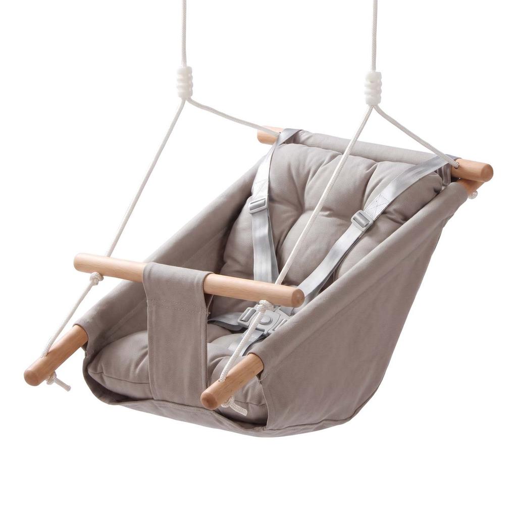 Baby Swing 30 kg Weight Capacity 3 Modes Canvas Hammock Swing Gray, for Indoor and Outdoor, 5-Point Harness and Tree Straps, Wooden Hanging Seat with