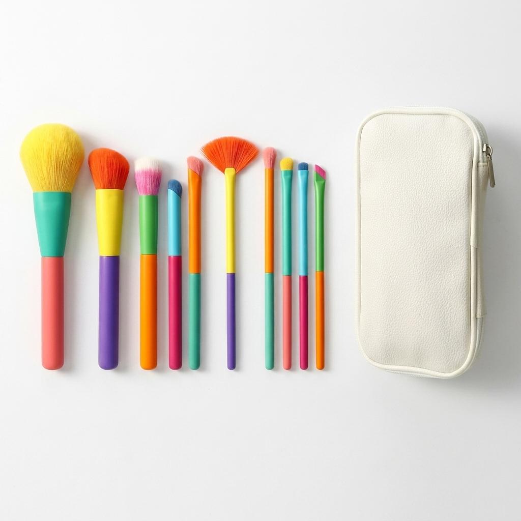 10Piece Dopamine Rainbow Makeup Brush Set with UltraSoft Bristles for Face and Eyes