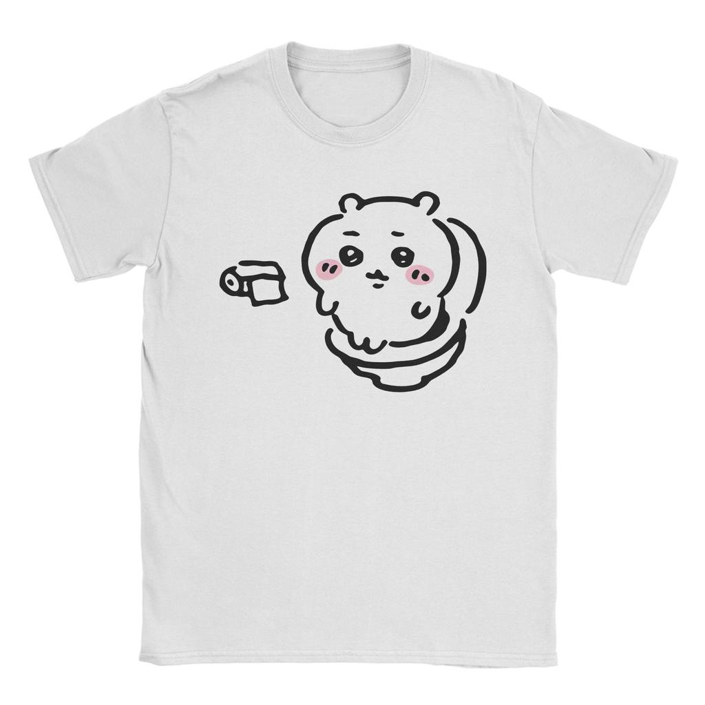 Chiikawa On the Toilet Potty T-Shirts Men Pooping Meme Cotton Tees Round Neck Short Sleeve T Shirts Birthday Present Clothing