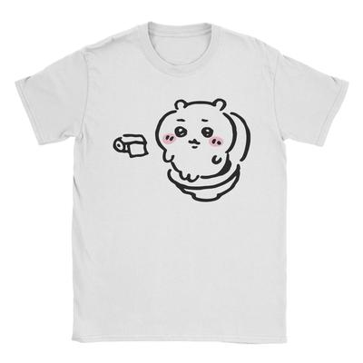 Chiikawa On the Toilet Potty T-Shirts Men Pooping Meme Cotton Tees Round Neck Short Sleeve T Shirts Birthday Present Clothing