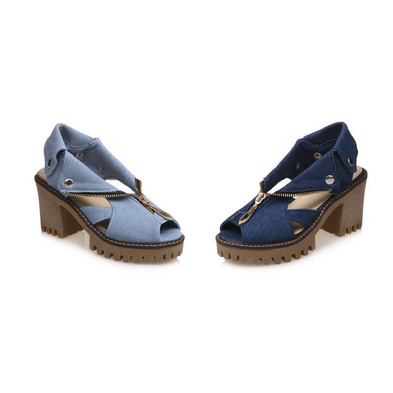 Moda Moda Scarpe Donna 2025 Tacco Blocco Sandali Alti Donna Taglia Grande Lusso Comfort Denim Chunky Tacchi Alti Ragazze Zoccoli Basso Cle