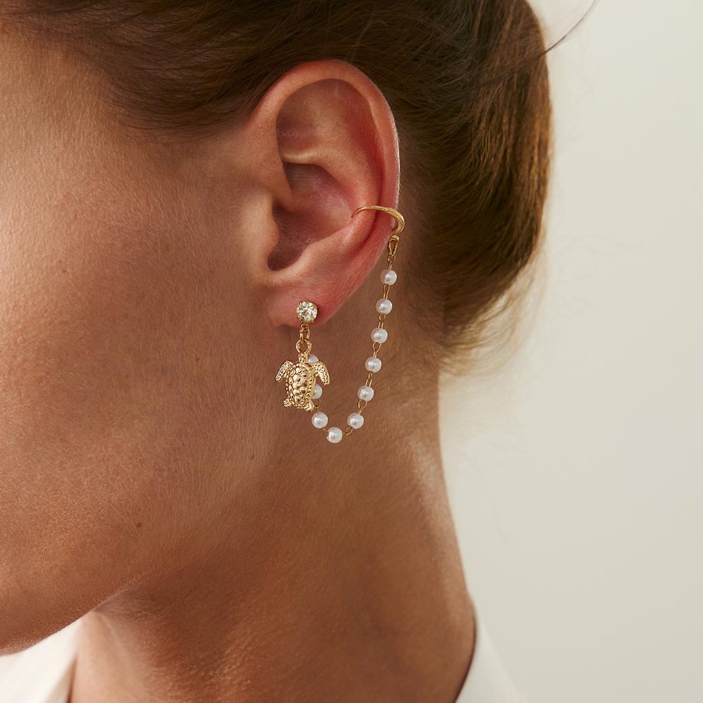 Creative Ocean Style Starfish Scallop Tassel Ear Clips Set Imitation Pearl Vintage Turquoise Pendant Stud Earrings for Women