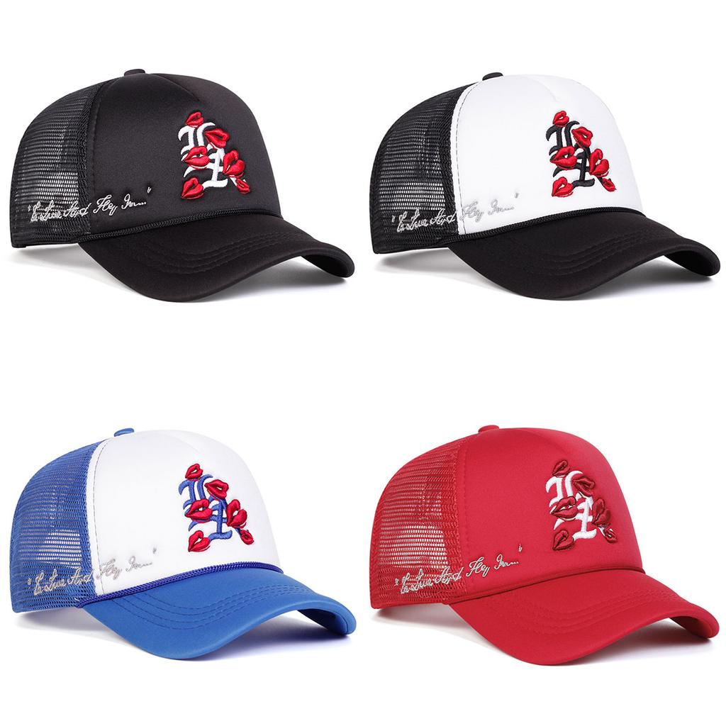 Unisex Lips Letter Embroidery Baseball Net Caps Spring and Summer Outdoor Adjustable Casual Hats Sunscreen Hat