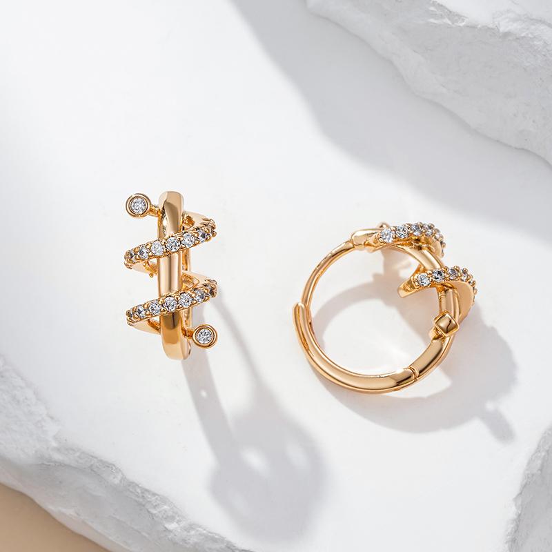 Trendy  Rose Gold Color Hoop Earrings For Women Unique Geometry Shiny Natural Zircon Accessories Daily Fine Jewelry