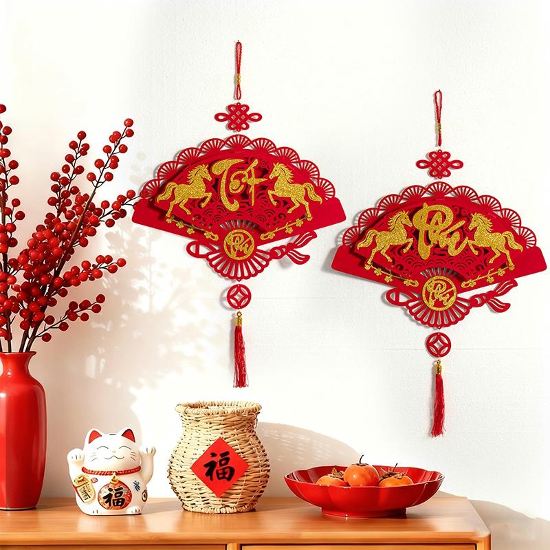 Vietnamese New Years Decoration 2026 Chinese Spring Festival Lucky Pendant with Tassel Chinese New Year Window Wall Decoration