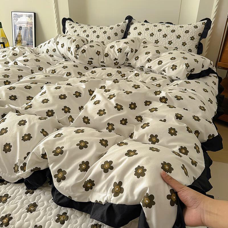 Li Lang Hepburn Style Floral Ruffle 4-Piece Bedding Set