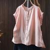 Johnature Camisetas sin Mangas Vintage de Algodón para Mujer Cuello Redondo Color Sólido Verano Botones Sin Mangas Holgadas Suaves Casual Camisetas sin Mangas