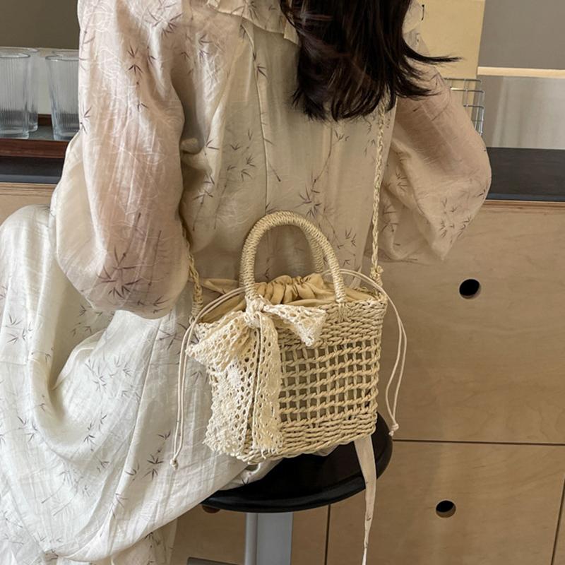 Dámské malé kabelky Ratanová crossbody kabelka Bohemia Letní plážový design s mašlí Slámová kabelka Dámská módní taška přes rameno Messenger Peněženka