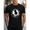 European Sizes Men's Football Soccer Ball Graphic Print Black T Shirt Crew Neck Short Sleeve Streetwear Style Sports Fan Statement Tee Casual