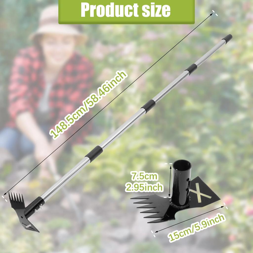 Narzędzie do usuwania chwastów 2 w 1, przedłużone, Grabie ogrodowe, Długi uchwyt, Wielofunkcyjne usuwanie chwastów, Łopata, Ręczne usuwanie korzeni, Rozluźnianie gleby
