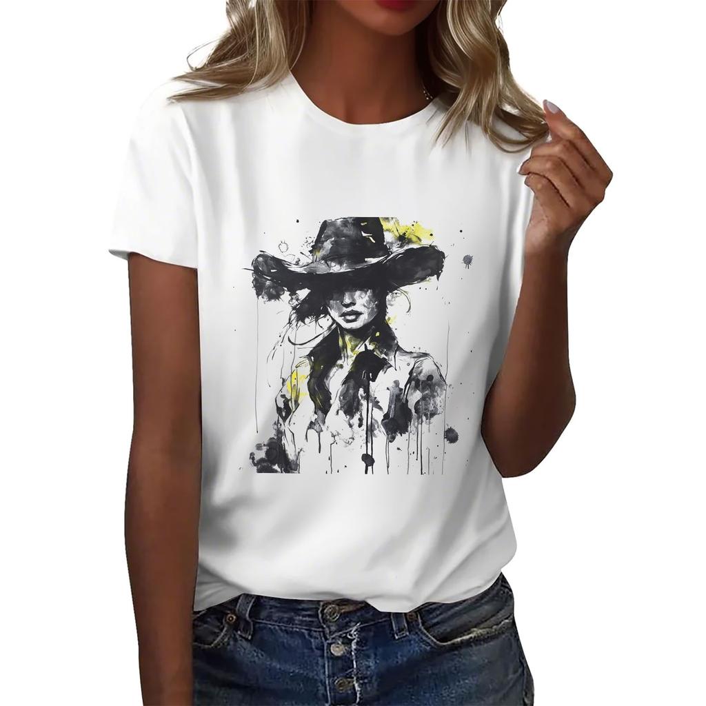 Dámské tričko s kulatým výstřihem pro volný čas s potiskem a krátkým rukávem