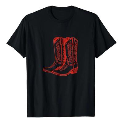 Camiseta Vaquera Con Botas Vaqueras Rojas Y Playeras De Coas