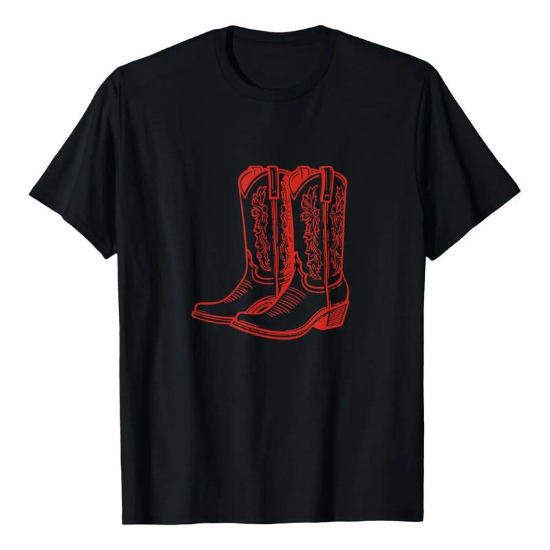 Camiseta Vaquera Con Botas Vaqueras Rojas Y Playeras De Coas S разноцветный