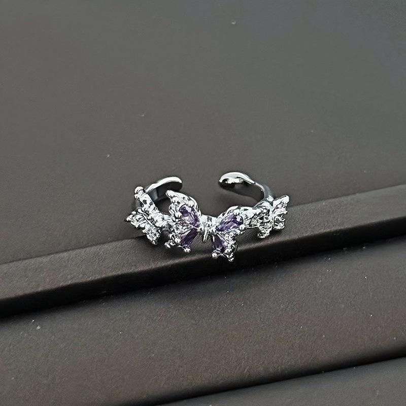 Fashion Cross Double-Row Pink And White Zir*****Pening Adjustable Ring Temperament Color Treasure Exquisite Niche High-End Ring
