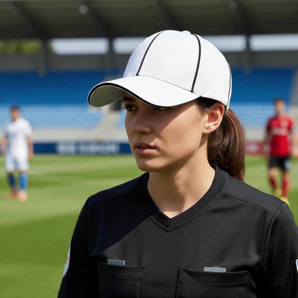 Adjustable Professional Referee Baseball Cap Black / White Peak Cap for Soccer Match Women