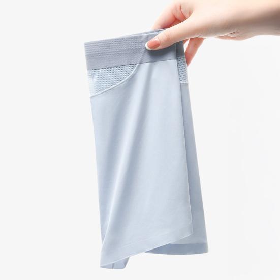 Men Boxer Underwear Mid-rise Elastic Waistband Breathable Mesh Shorts Briefs Solid Color Summer Ice Silk Cooling Panties