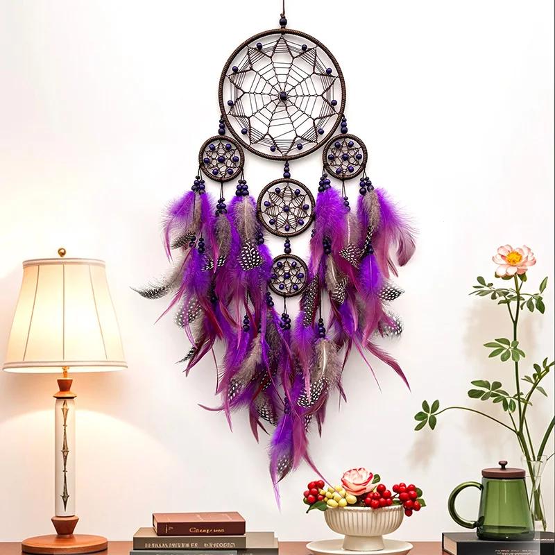 Vintage Blue Feathers Dream Catcher Wall Hanging Bedroom Pendants Home Decorations Handmade Wind Chimes for Holiday Gifts