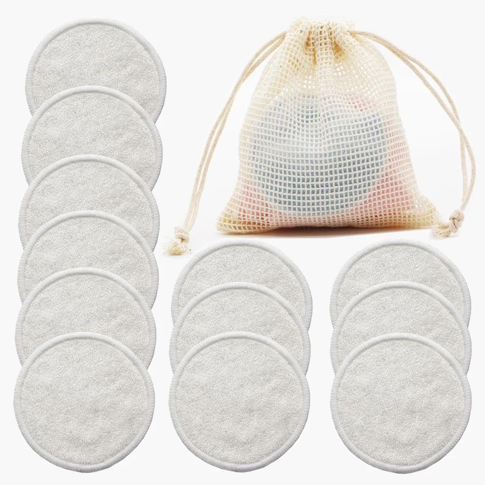 Reusable Bamboo Fiber Makeup Remover Pads 12pcs/Pack Washable Rounds Cleansing Facial Make Up Removal Pads Tools