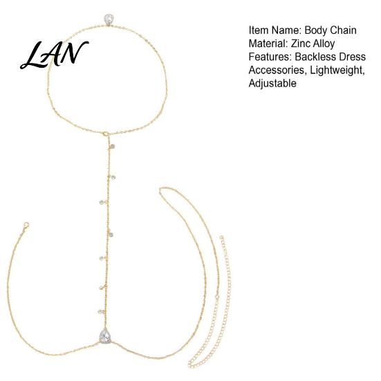 Thin Body Chain Rhinestone Waterdrop Back Chain, Bridal Wedding Backless Dress Backdrop Women Waist Necklace, Adjustable Sexy Jewelry for Tassel