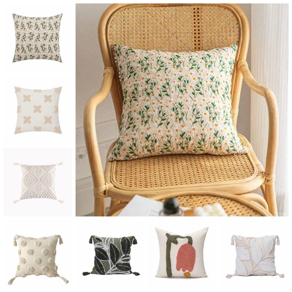 

Square Embroidered Floral Throw Pillowcase INS Style Cushion Cover Pillow Cover Living Room/Office Style 1
