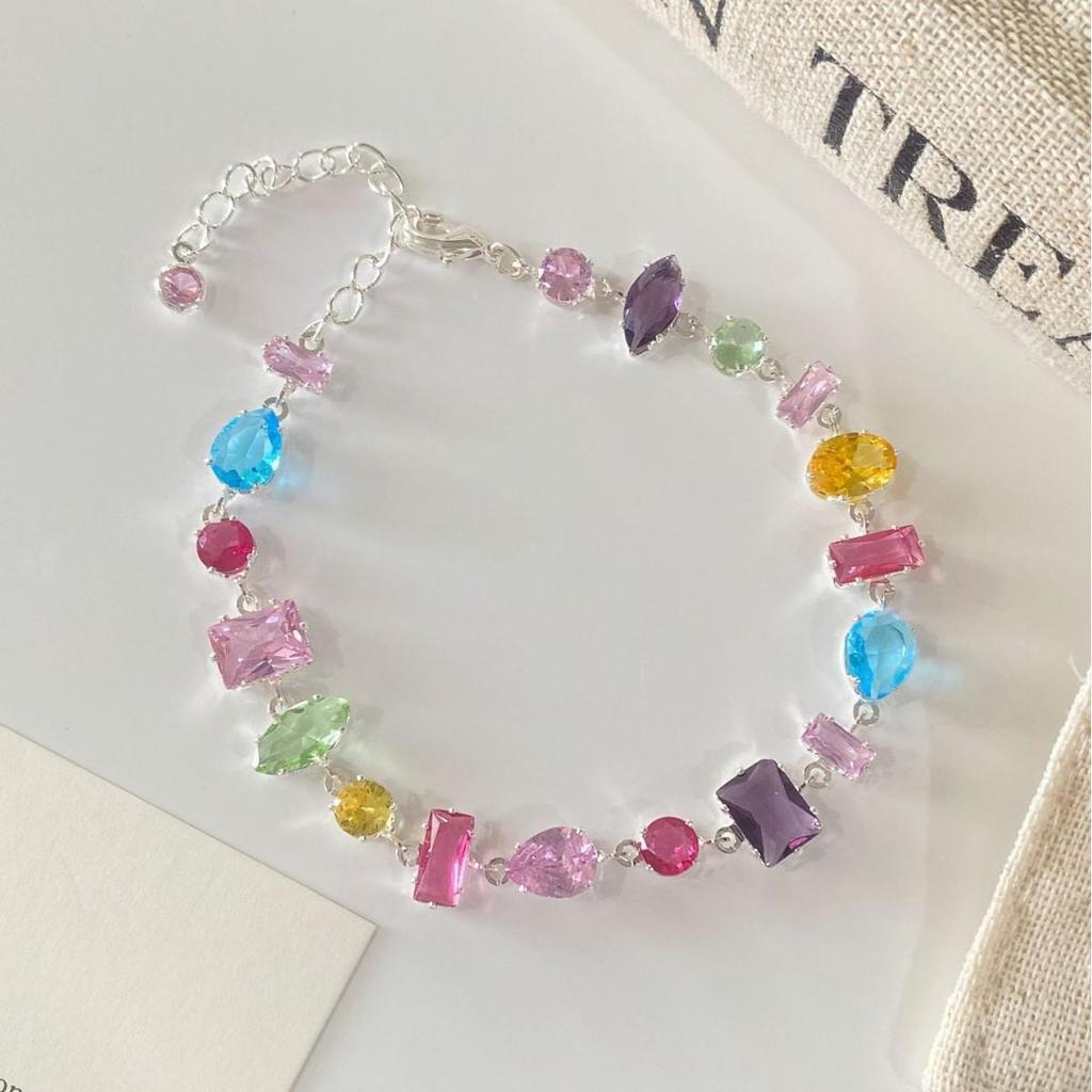 Braccialetto con Perline in Zircone Colorato Stile Francese per Donna - Dolce, Fresco, di Nicchia, Versatile