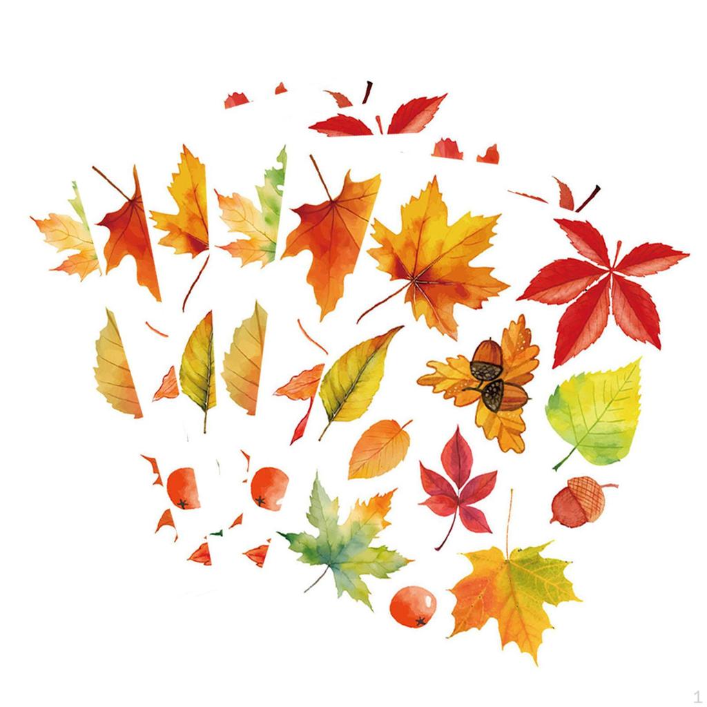 Paquete de 6 Adhesivos para Ventana de Hoja de Arce Otoñal, Accesorios de Decoración de Temporada, Removibles, Doble Estampado