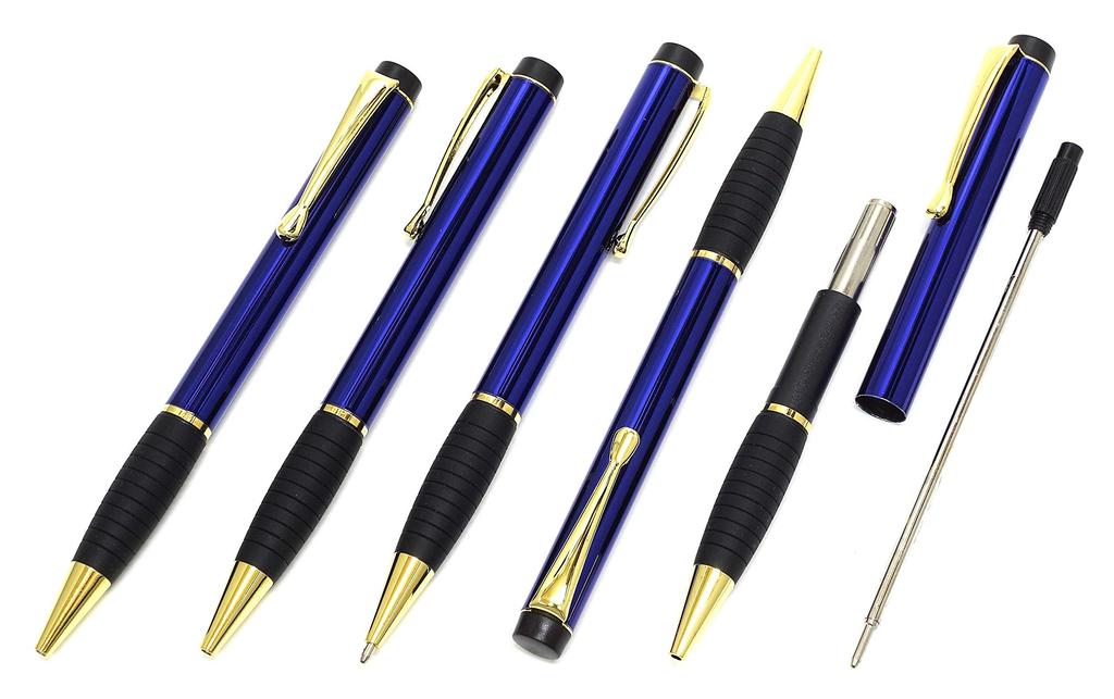 Black pen case with Midnight Rubber rotating ballpoint pen set snap-closure (blue, 3-pack) T23-NK01B-T102BP-L-3
