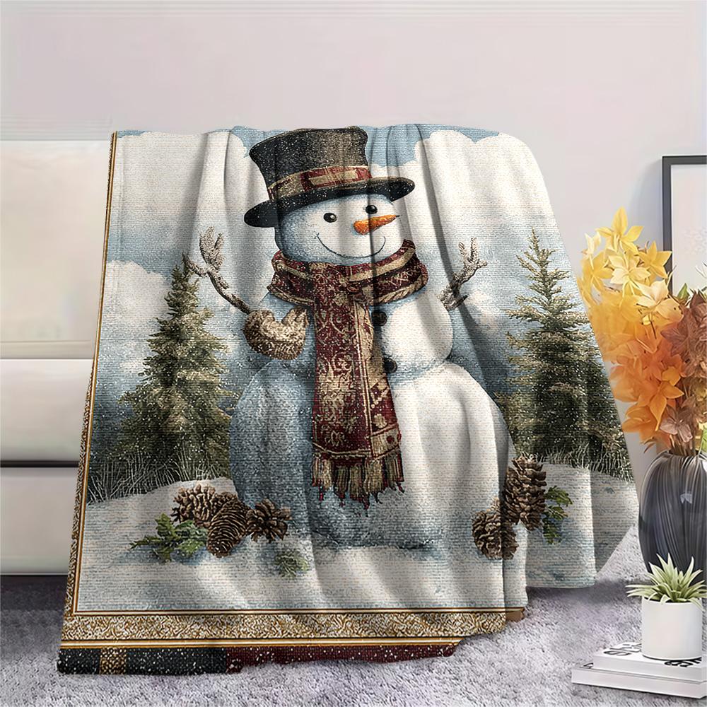 snowman Print Flannel Blanket, High quality Comfortable for All Seasons, Home Decor, Warmth and Comfort, Perfect for Christmas Gifts